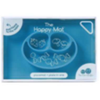 Happy Mat 矽膠笑臉餐碟+檯墊 - 彩藍